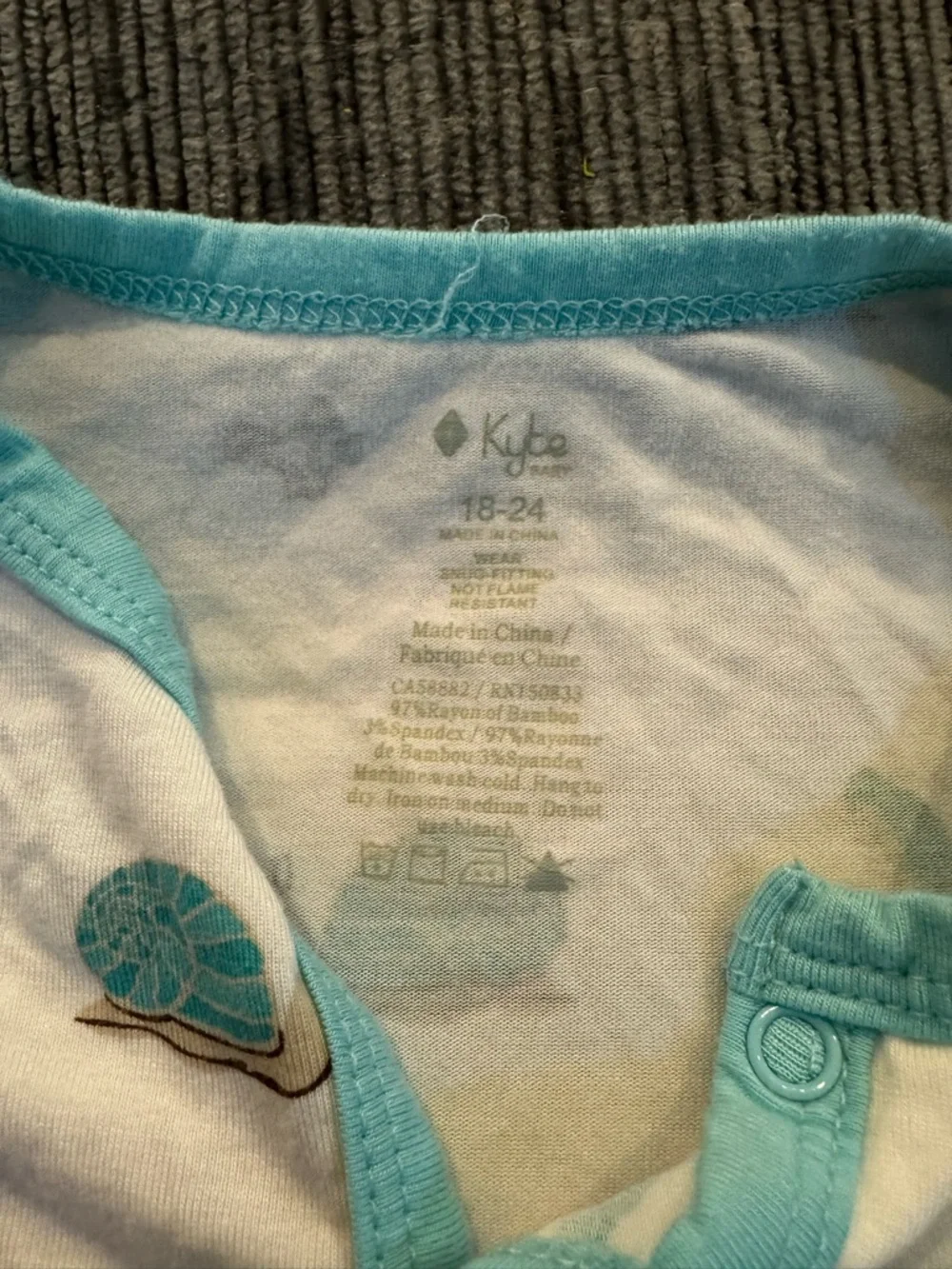 Kyte BABY White Footed One-Piece with Teal Snail Print